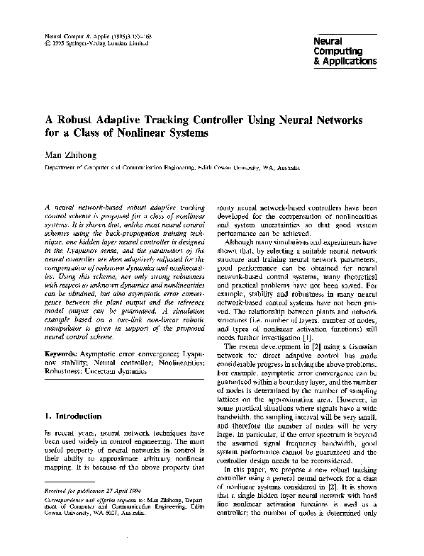 (PDF) A robust adaptive tracking controller using neural networks for a ...