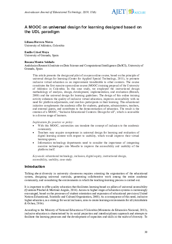 (PDF) A MOOC on universal design for learning designed based on the UDL ...