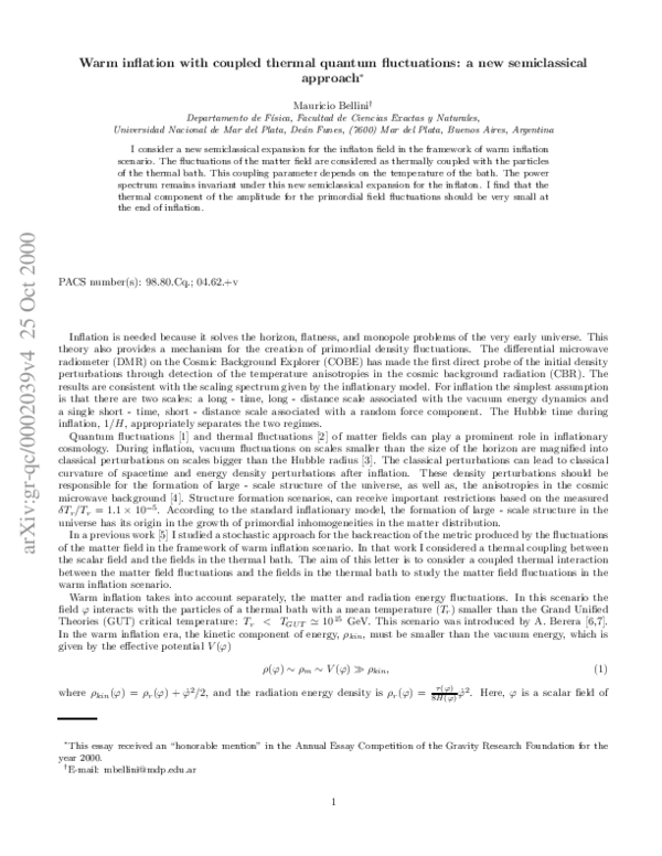 (PDF) Warm inflation with coupled thermal quantum fluctuations: a new ...