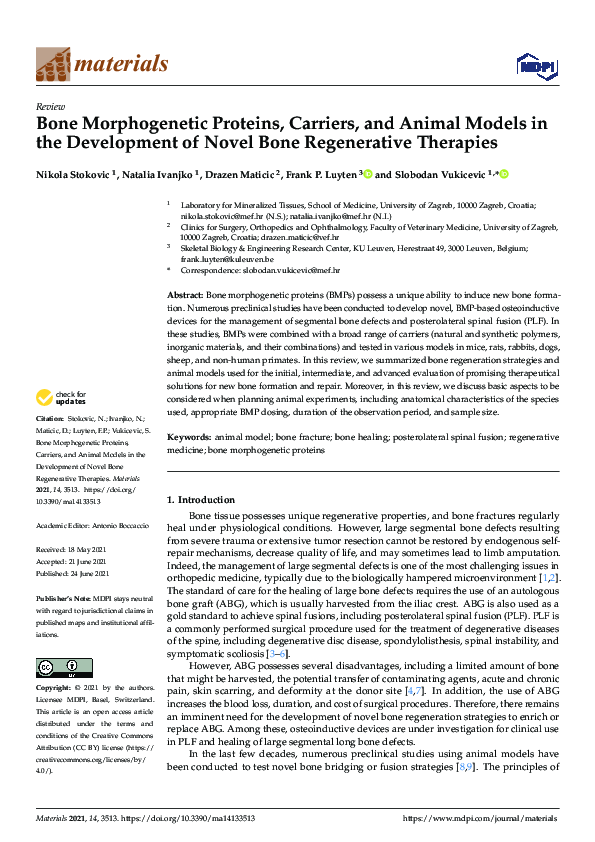 (PDF) Bone Morphogenetic Proteins, Carriers, and Animal Models in the ...