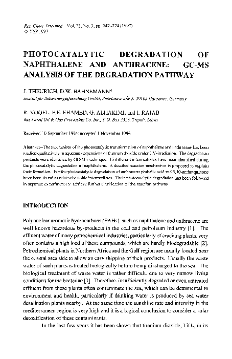 (PDF) Photocatalytic degradation of naphthalene and anthracene: GC-MS ...