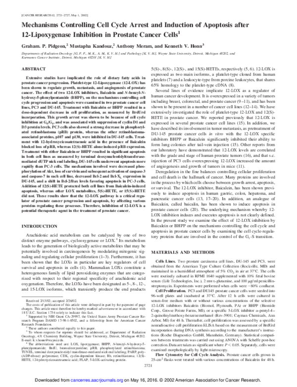(PDF) Mechanisms Controlling Cell Cycle Arrest and Induction of ...