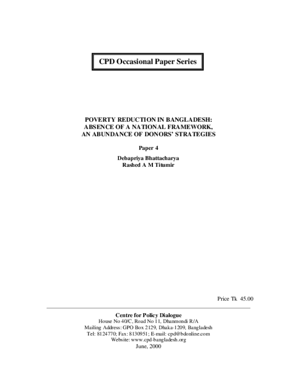 (PDF) Poverty Reduction In Bangladesh: Absence Of A National Framework ...