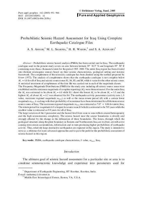 (PDF) Probabilistic seismic hazard assessment for Iraq using complete ...