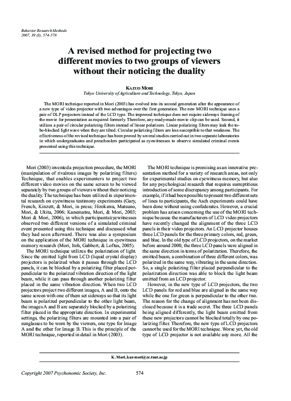 (PDF) A revised method for projecting two different movies to two ...