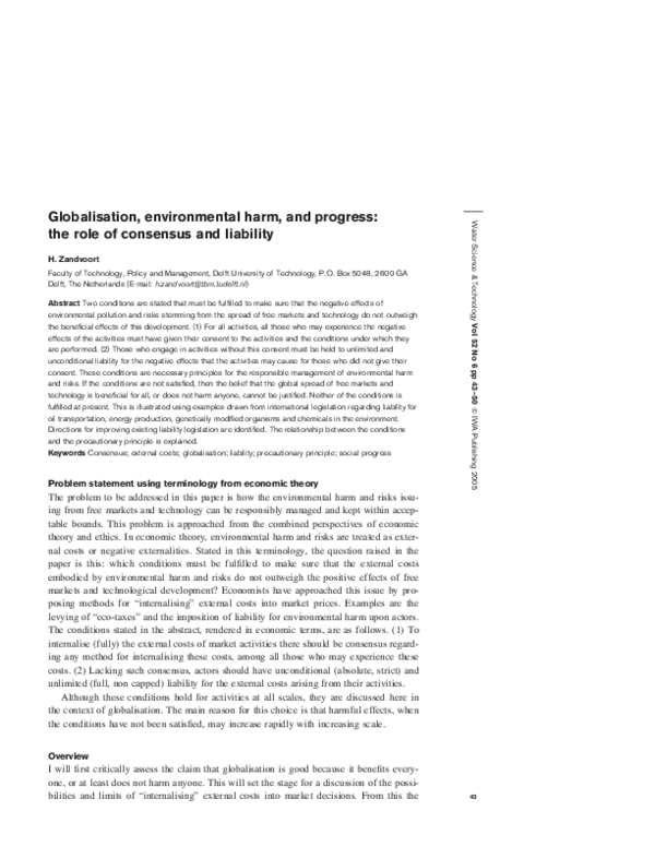 Globalisation, environmental harm, and progress: the role of consensus and liability