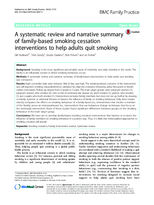 (PDF) A systematic review and narrative summary of familybased smoking