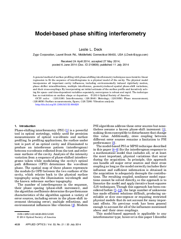 (PDF) Model-based phase shifting interferometry