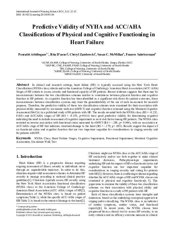 (PDF) Predictive Validity of NYHA and ACC/AHA Classifications of ...