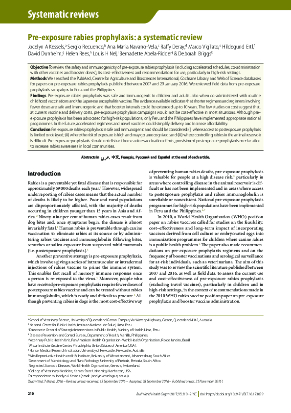 (PDF) Pre-exposure rabies prophylaxis: a systematic review