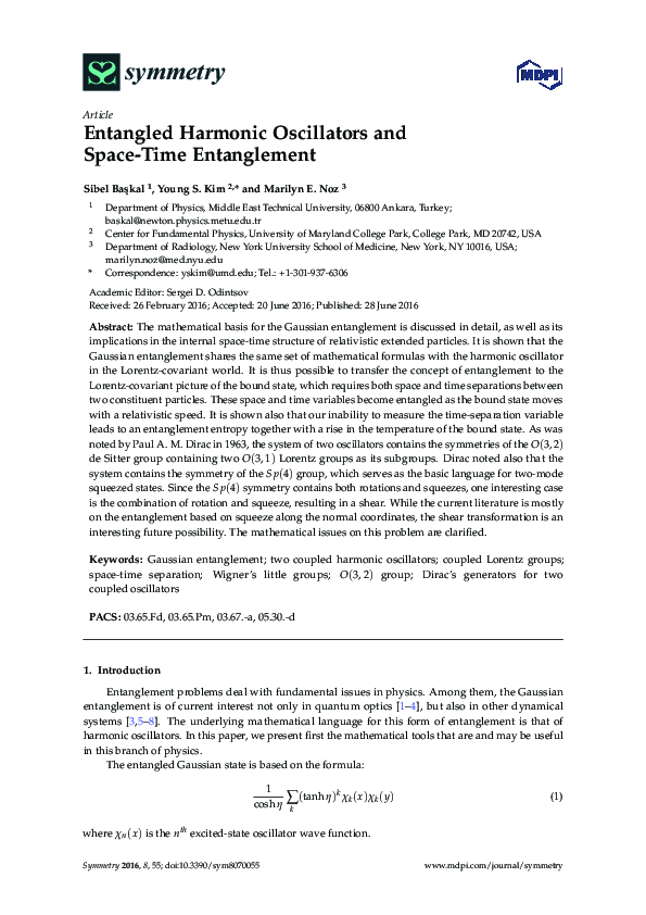 (PDF) Entangled Harmonic Oscillators and Space-Time Entanglement