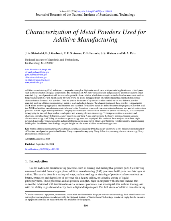 (PDF) Characterization of Metal Powders Used for Additive Manufacturing ...