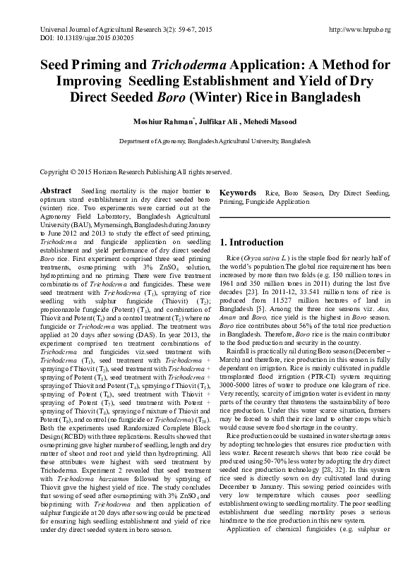 (PDF) Seed Priming and Trichoderma Application: A Method for Improving ...