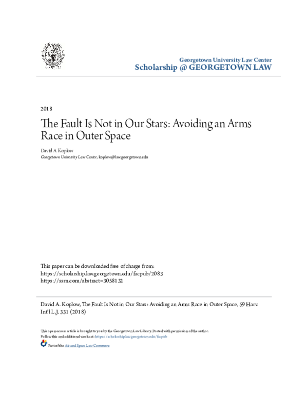 (PDF) The Fault is Not in Our Stars Avoiding an Arms Race in Outer
