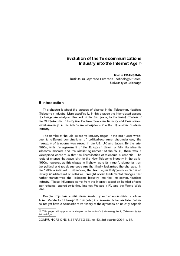 (PDF) Evolution of the telecommunications industry into the internet age