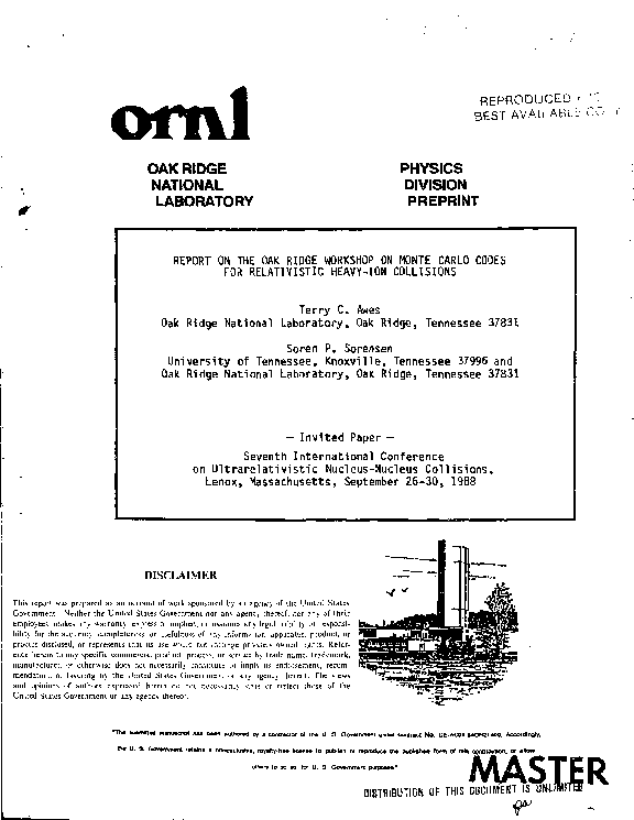 (PDF) Report on the Oak Ridge workshop on Monte Carlo codes for ...