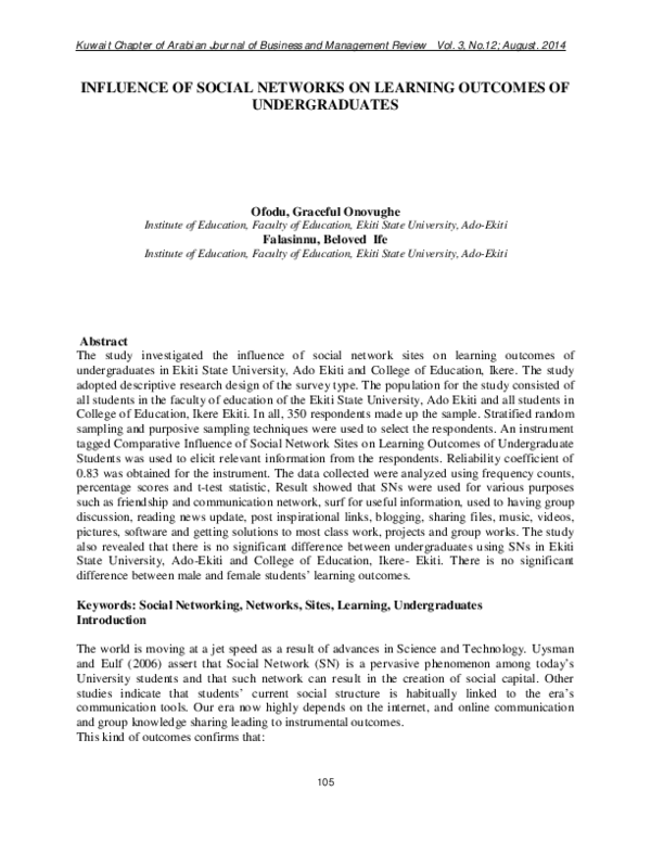(PDF) Influence of Social Networks on Learning Outcomes of Undergraduates