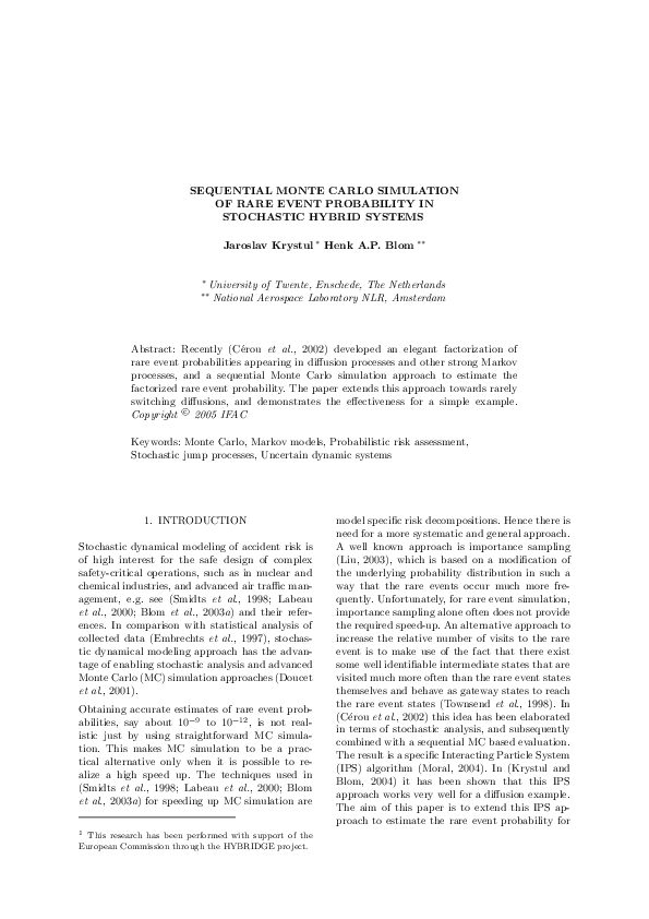 (PDF) Sequential Monte Carlo simulation of rare event probability in ...