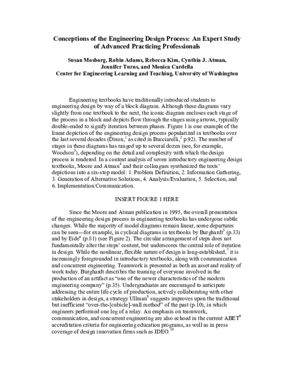 (PDF) Conceptions Of The Engineering Design Process: An Expert Study Of ...