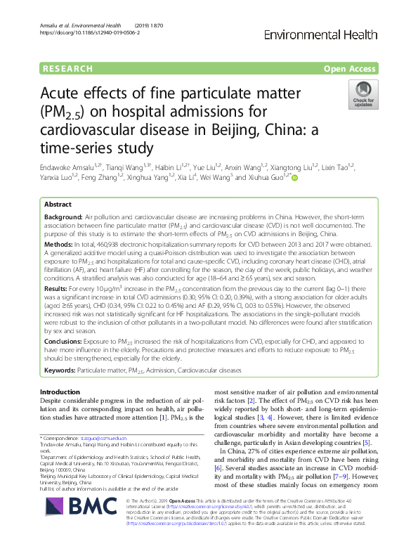 (PDF) Acute effects of fine particulate matter (PM2.5) on hospital ...