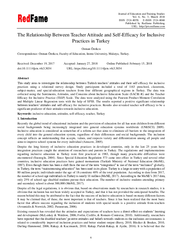 (PDF) The Relationship Between Teacher Attitude and Self-Efficacy for ...