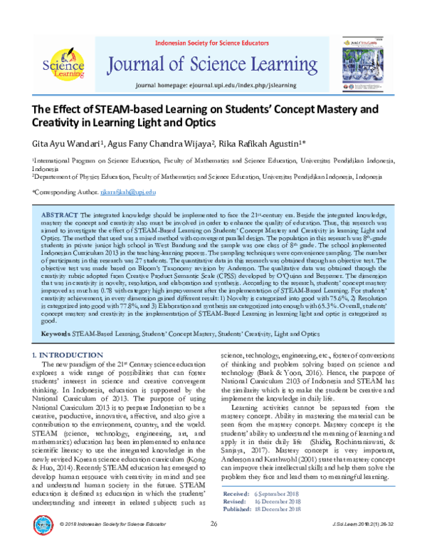 (PDF) The Effect of STEAM-based Learning on Students’ Concept Mastery ...
