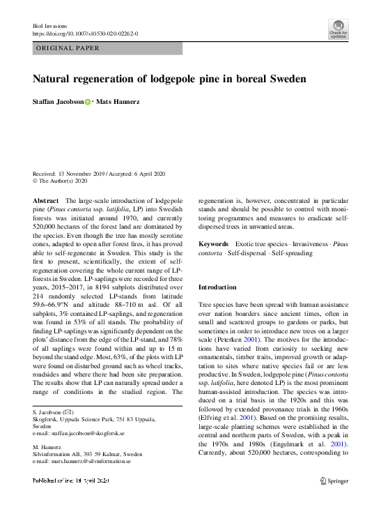 (PDF) Natural regeneration of lodgepole pine in boreal Sweden