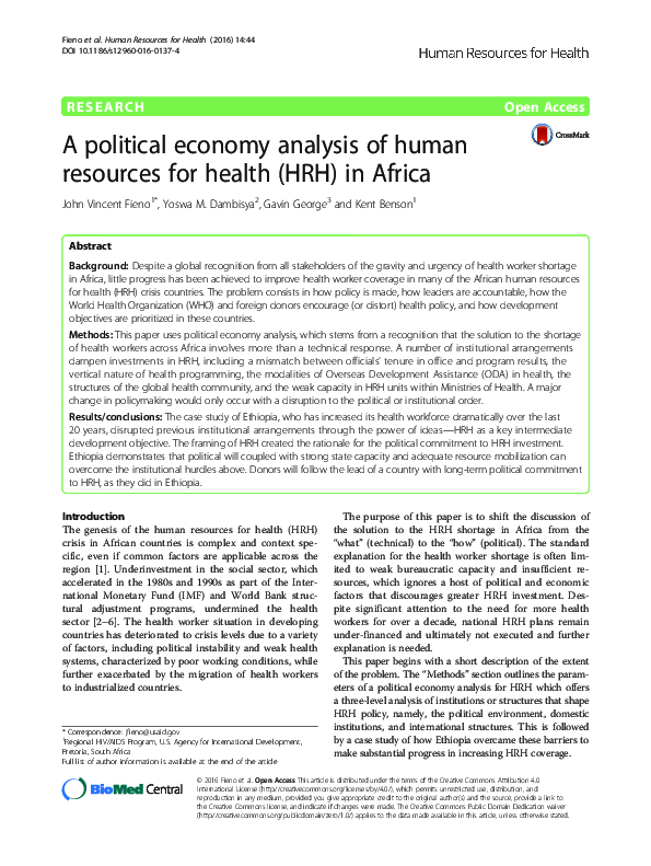 (PDF) A political economy analysis of human resources for health (HRH ...