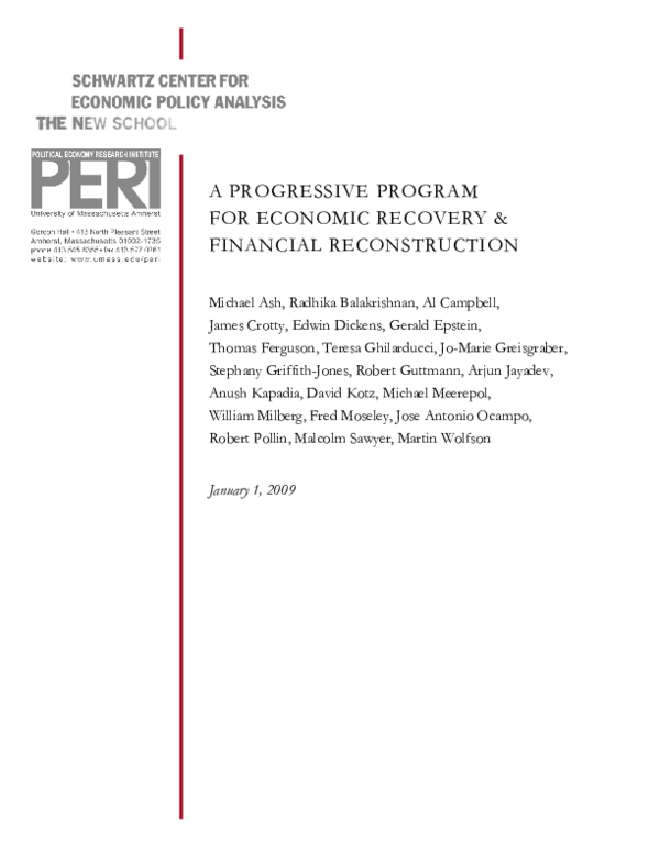 A Progressive Program for Economic Recovery & Financial Reconstruction