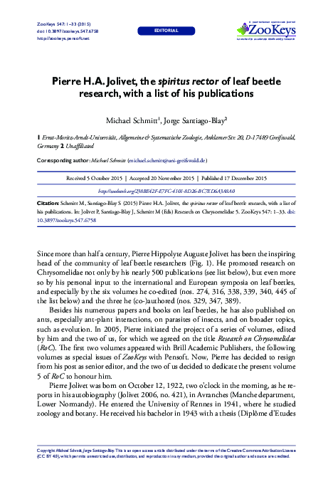 (PDF) Pierre H.A. Jolivet, the spiritus rector of leaf beetle research ...