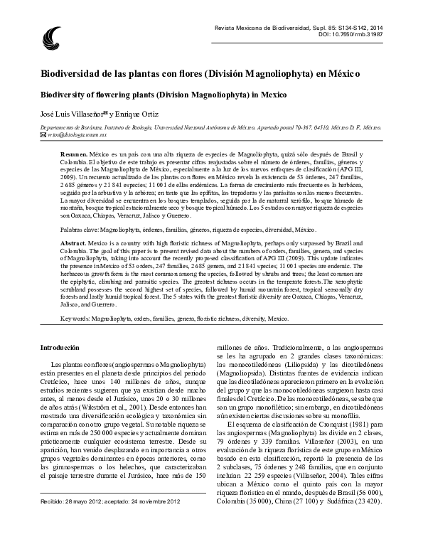 (PDF) Biodiversidad de las plantas con flores (División Magnoliophyta ...