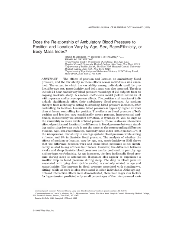 (PDF) Does the relationship of ambulatory blood pressure to position ...