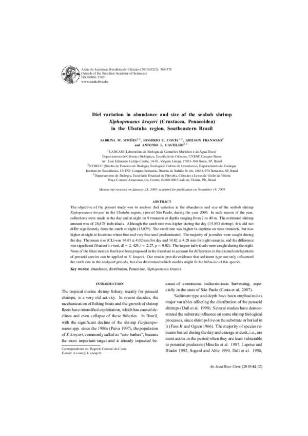 (PDF) Diel variation in abundance and size of the seabob shrimp ...