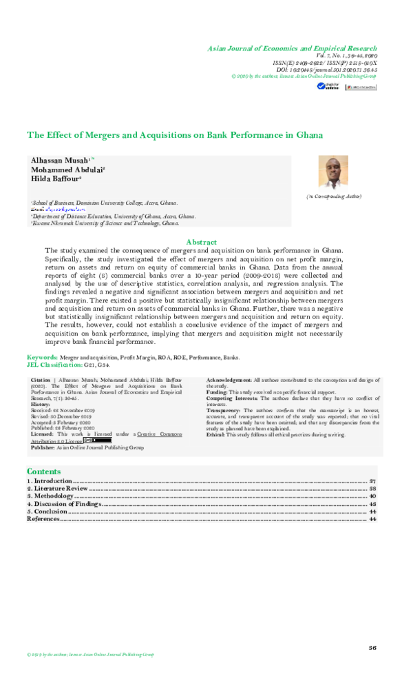 (PDF) The Effect of Mergers and Acquisitions on Bank Performance in Ghana