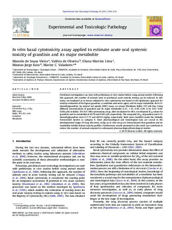 (PDF) In vitro basal cytotoxicity assay applied to estimate acute oral ...