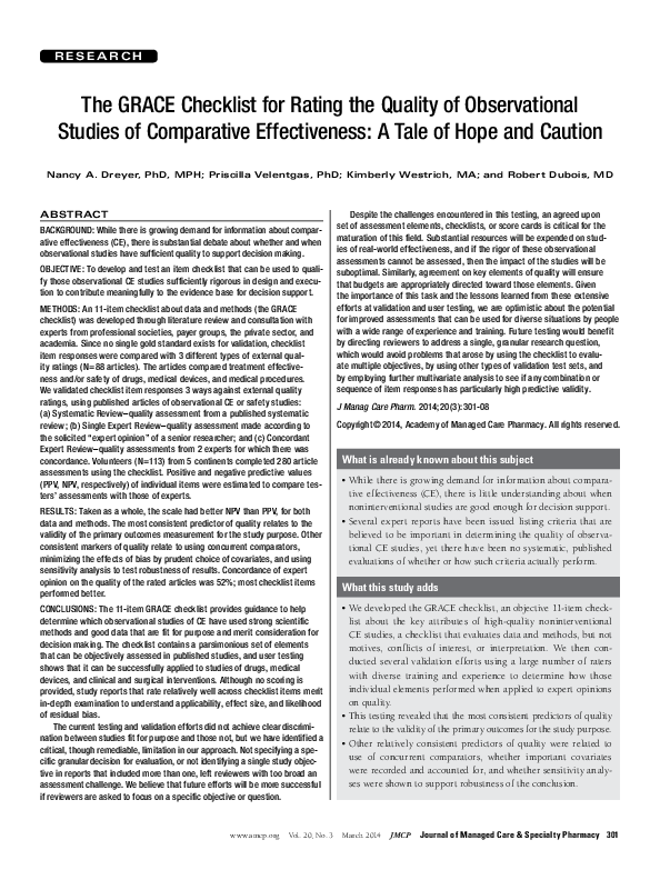(PDF) The GRACE Checklist for Rating the Quality of Observational