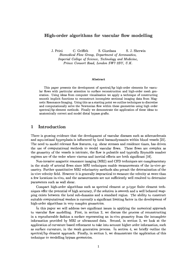 (PDF) High-order algorithms for vascular flow modelling
