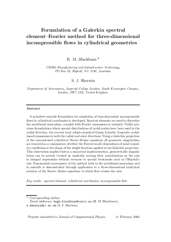 (PDF) Formulation of a Galerkin spectral element–Fourier method for ...