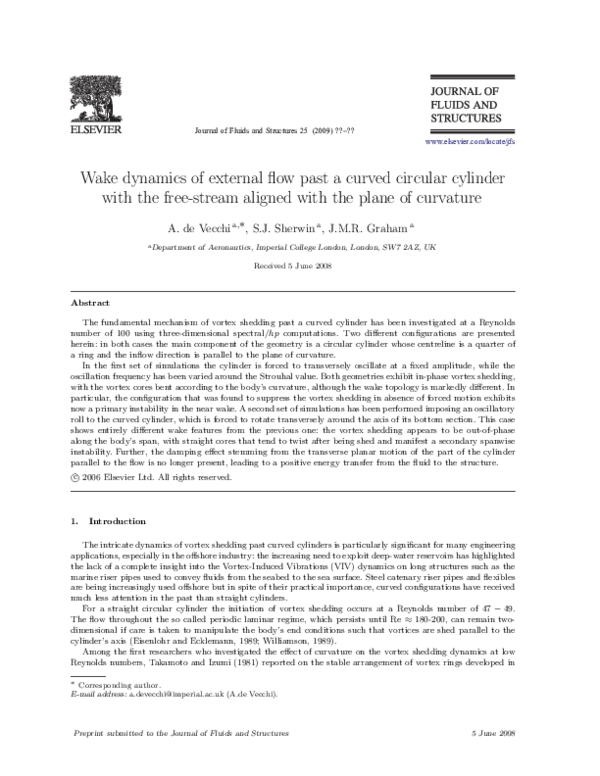 (PDF) Wake dynamics of external ow past a curved circular cylinder with ...