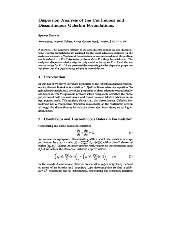(PDF) Dispersion Analysis of the Continuous and Discontinuous Galerkin ...