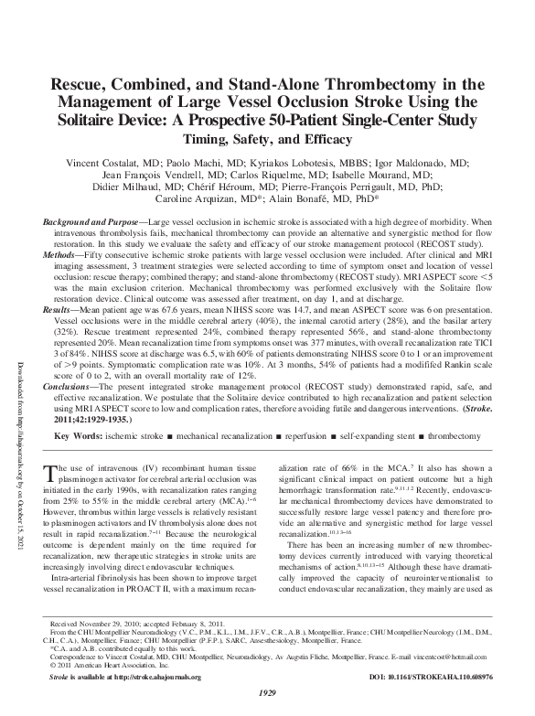 (PDF) Rescue, Combined, and Stand-Alone Thrombectomy in the Management ...