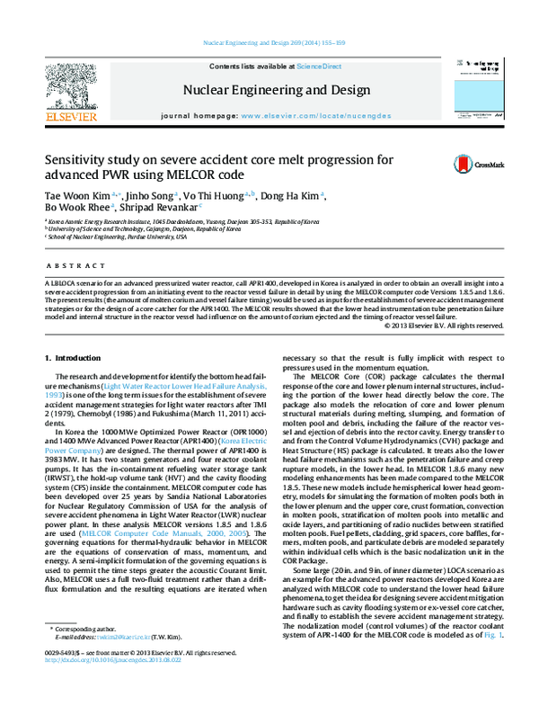 (PDF) Sensitivity study on severe accident core melt progression for ...