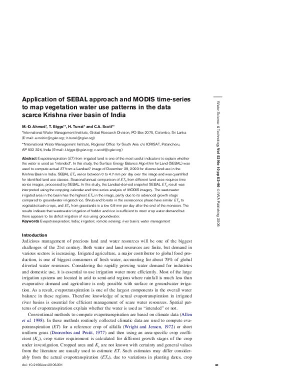 (PDF) Application of SEBAL Approach to Map the Agricultural Water Use ...