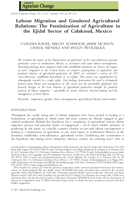 (PDF) Labour Migration and Gendered Agricultural Relations: The ...