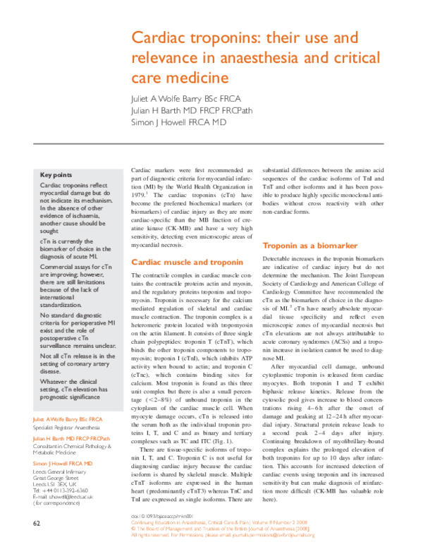 (PDF) Cardiac troponins: their use and relevance in anaesthesia and ...