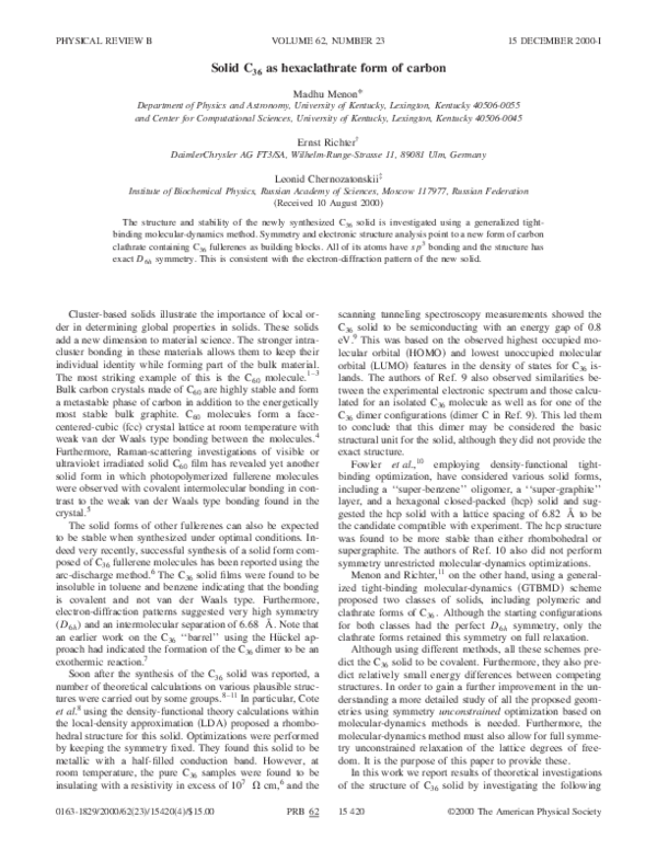 (PDF) Solid C36 as hexaclathrate form of carbon