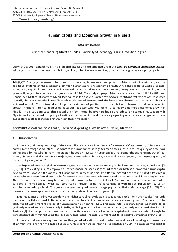 (PDF) Human Capital and Economic Growth in Nigeria