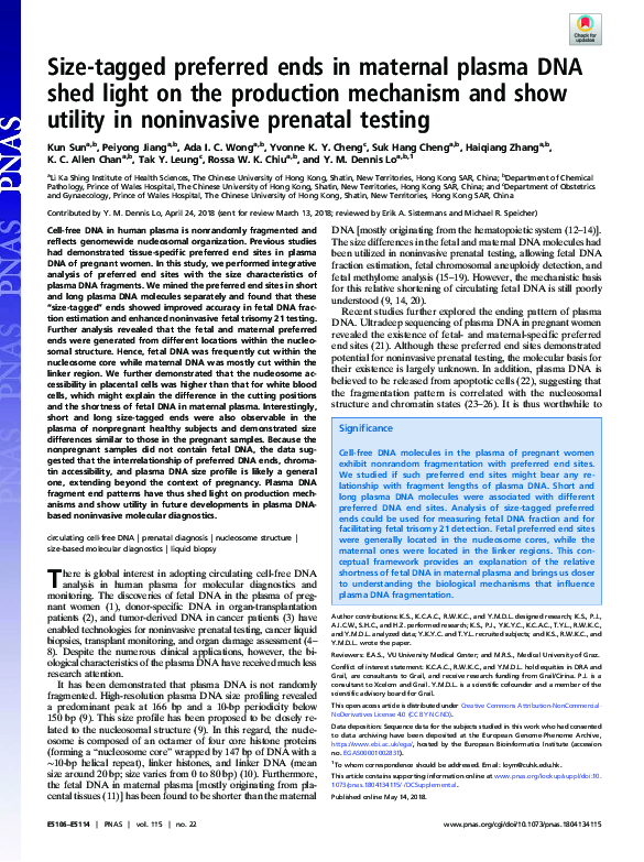 (PDF) Size-tagged preferred ends in maternal plasma DNA shed light on ...