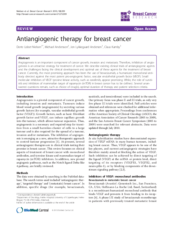 (PDF) Antiangiogenic therapy for breast cancer