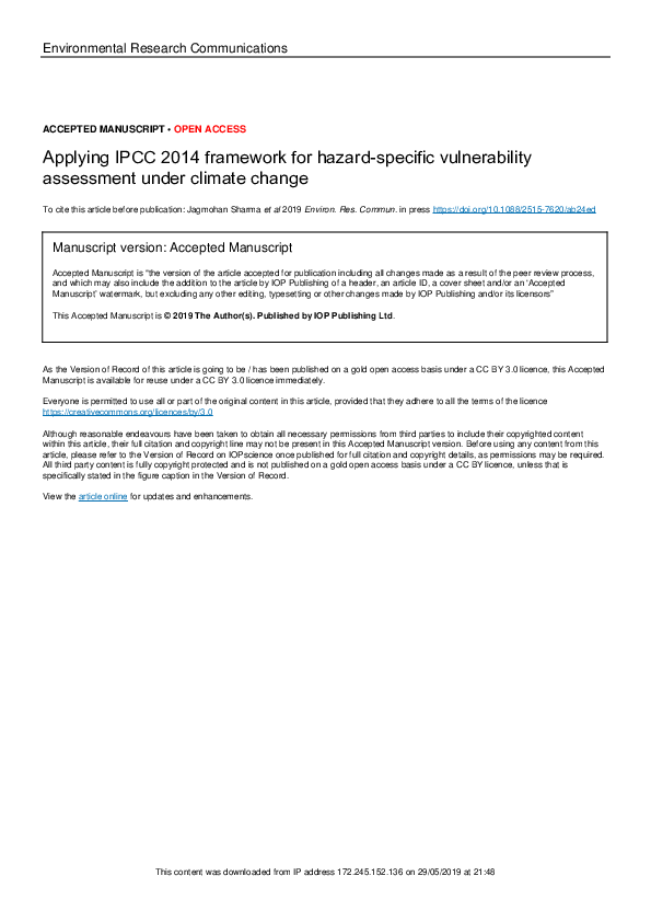 (PDF) Applying IPCC 2014 framework for hazard-specific vulnerability ...